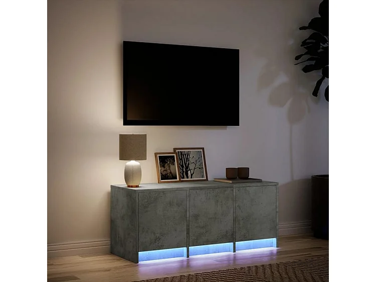 Meuble TV avec LED gris béton 97x34x40 bois d'ingénierie