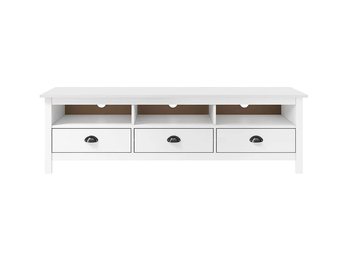 Meuble TV 3 tiroirs Kalexia 158cm - Bois de pin massif-Couleur Blanc