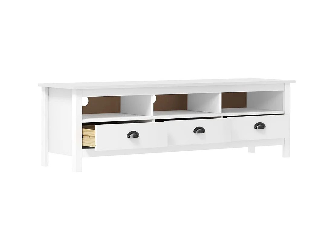 Meuble TV 3 tiroirs Kalexia 158cm - Bois de pin massif-Couleur Blanc