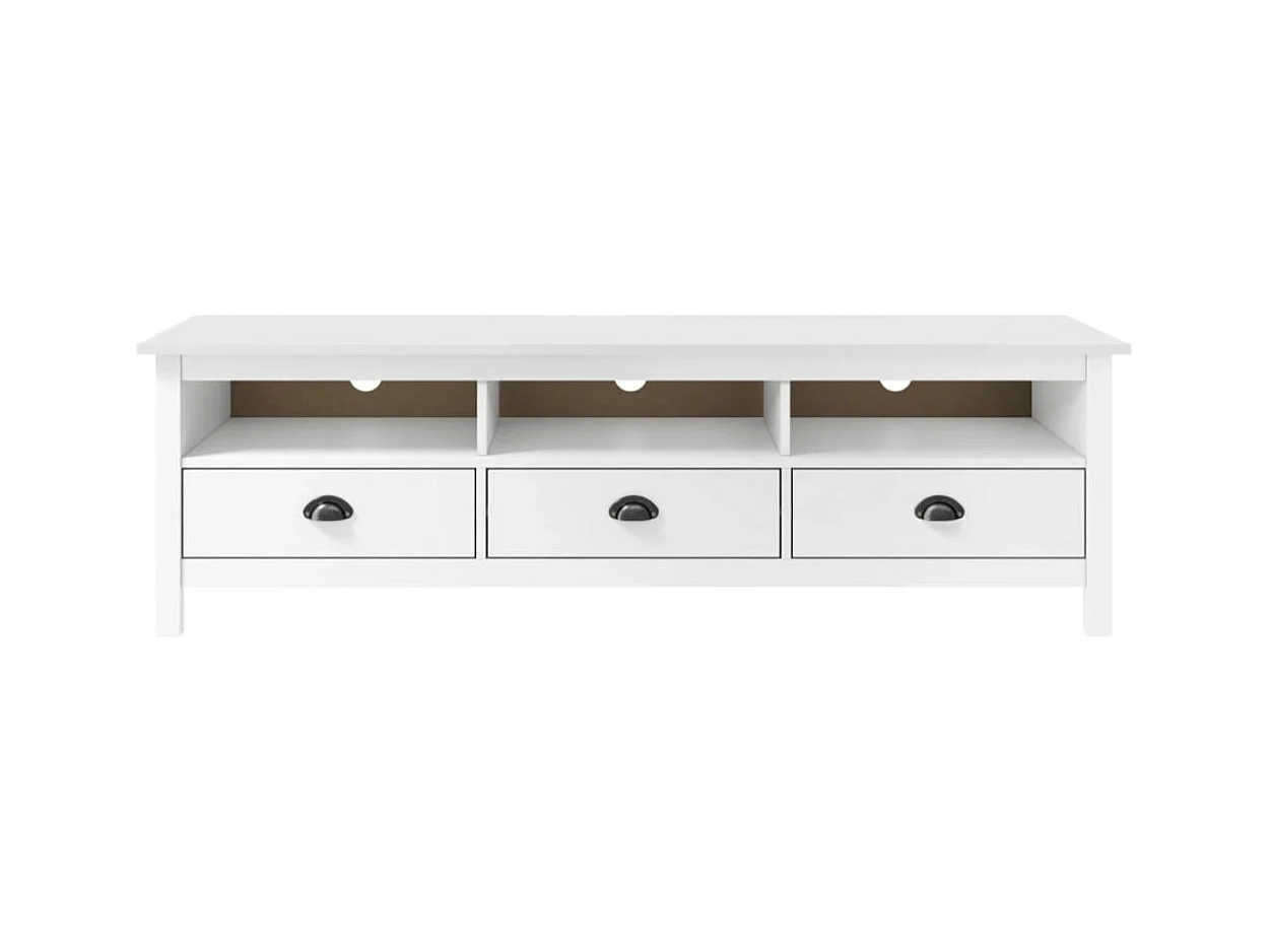 Meuble TV 3 tiroirs Kalexia 158cm - Bois de pin massif-Couleur Blanc