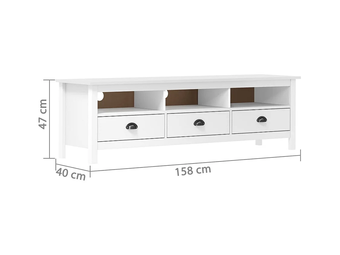 Meuble TV 3 tiroirs Kalexia 158cm - Bois de pin massif-Couleur Blanc