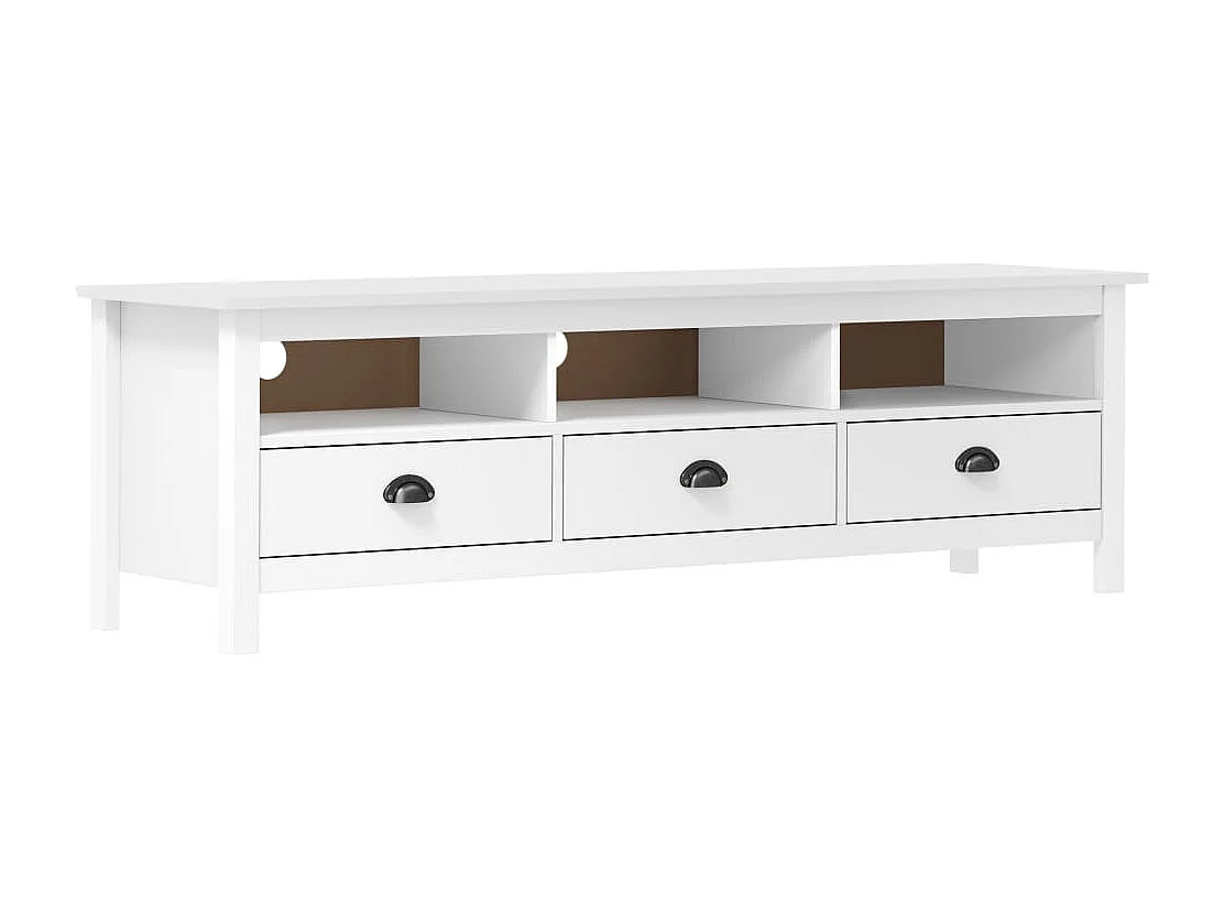 Meuble TV 3 tiroirs Kalexia 158cm - Bois de pin massif-Couleur Blanc