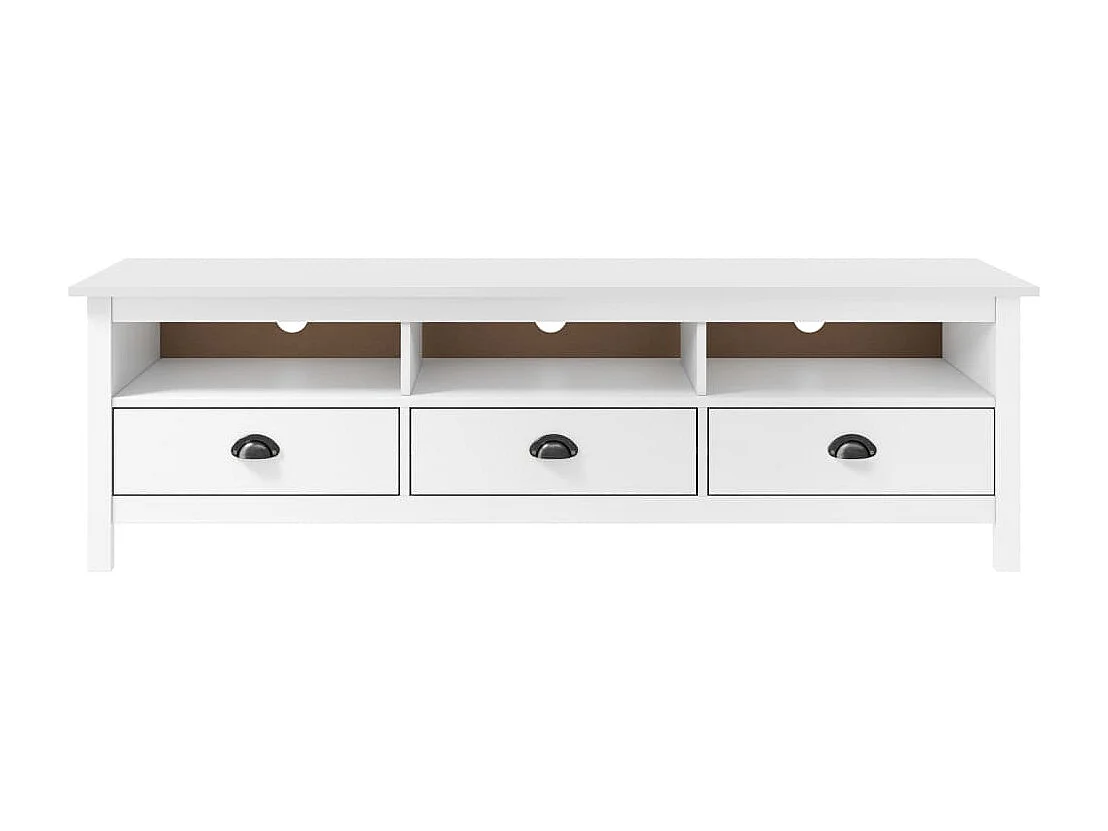 Meuble TV 3 tiroirs Kalexia 158cm - Bois de pin massif-Couleur Blanc
