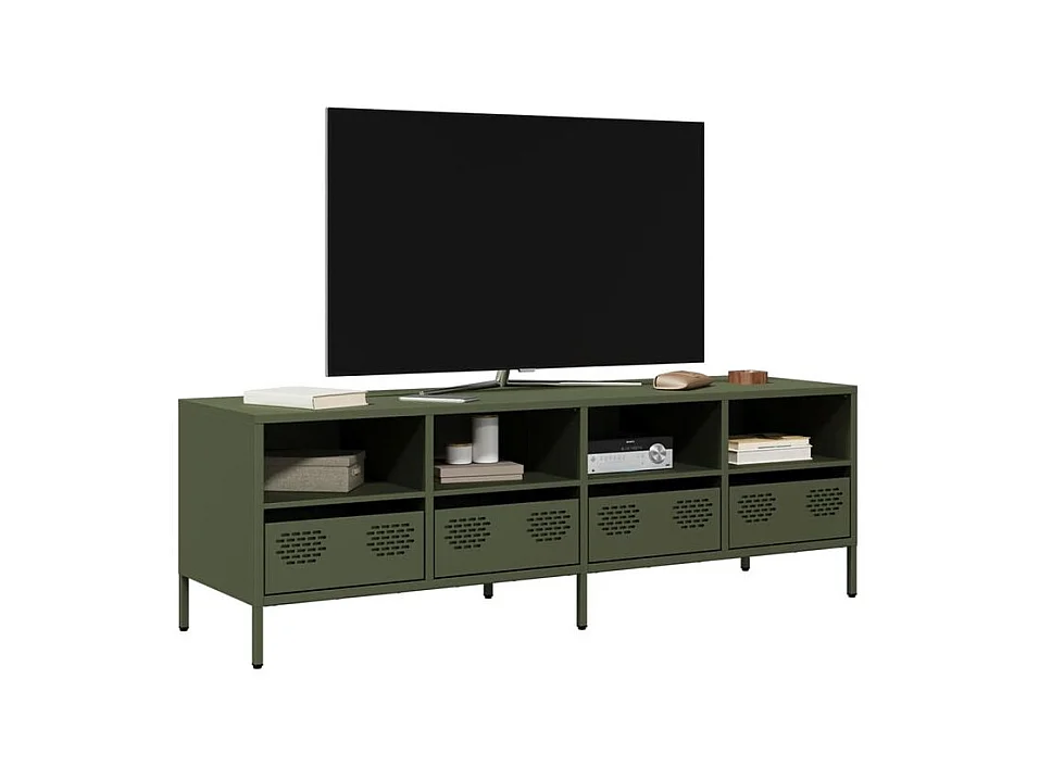 Meuble TV vert olive 135x39x43,5 acier laminé à froid