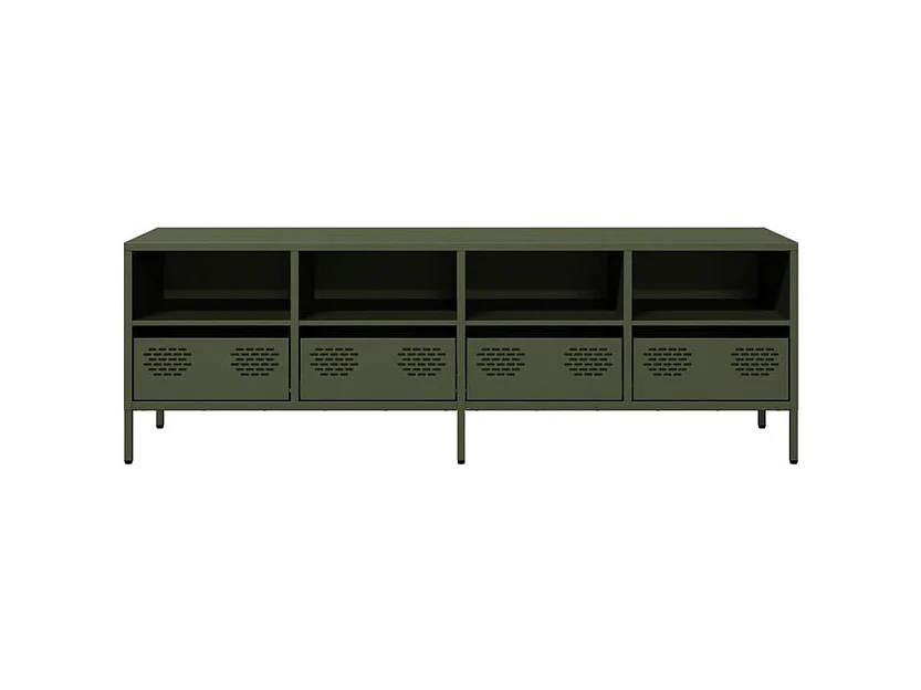 Meuble TV vert olive 135x39x43,5 acier laminé à froid
