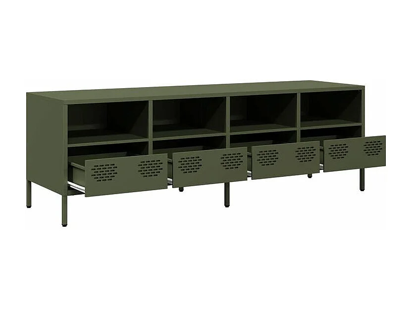 Meuble TV vert olive 135x39x43,5 acier laminé à froid