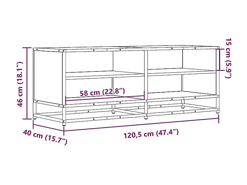 Meuble TV chêne marron 120,5x40x46 bois d'ingénierie et métal