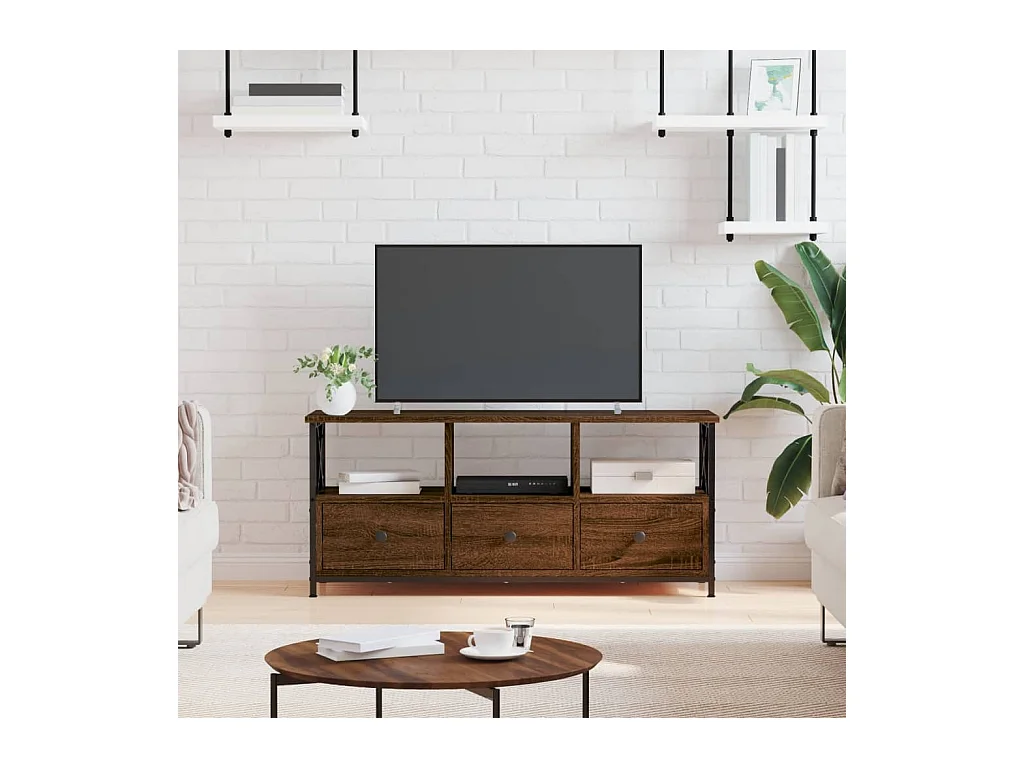 Meuble TV chêne marron 102x33x45 bois d'ingénierie et fer