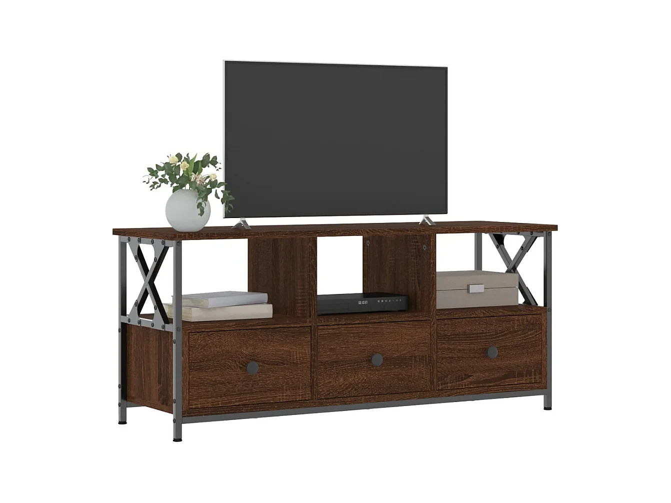 Meuble TV chêne marron 102x33x45 bois d'ingénierie et fer