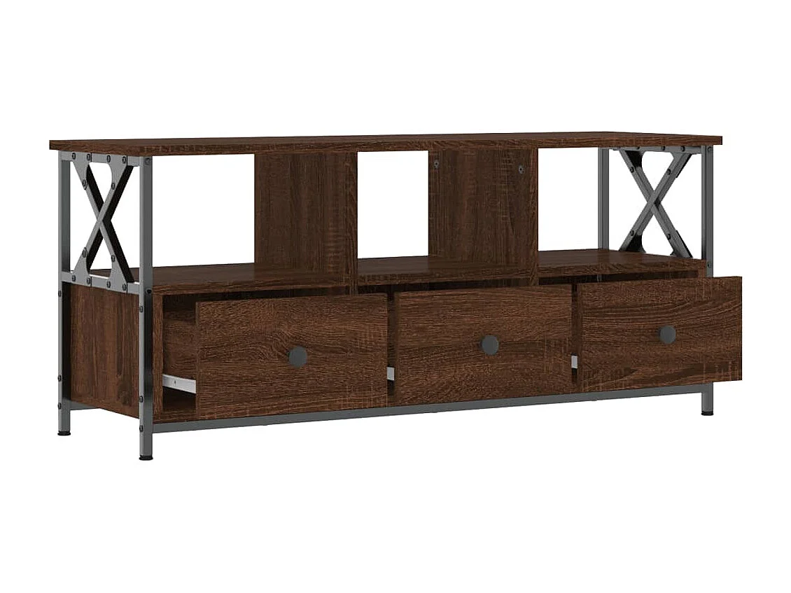 Meuble TV chêne marron 102x33x45 bois d'ingénierie et fer