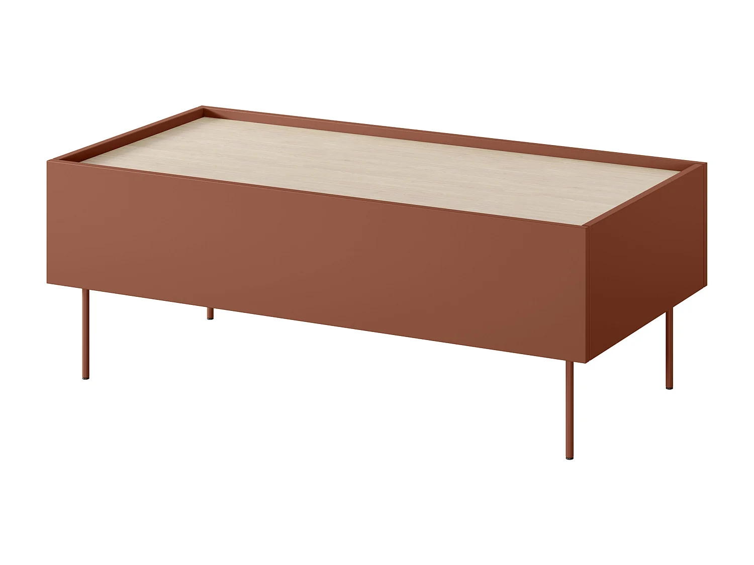 Mesa de centro com 2 gavetas e pés metálicos 120x45 cm