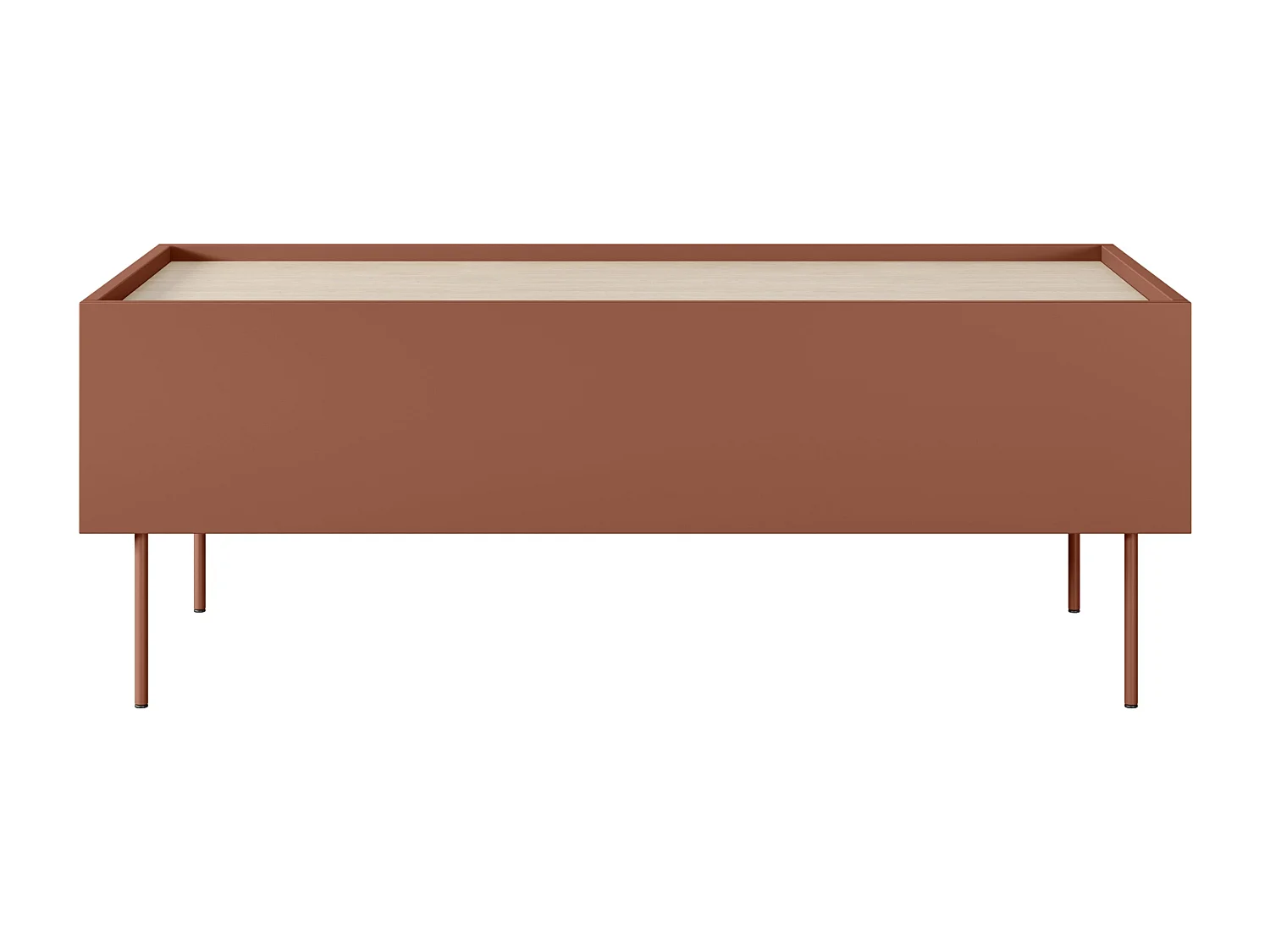 Mesa de centro com 2 gavetas e pés metálicos 120x45 cm