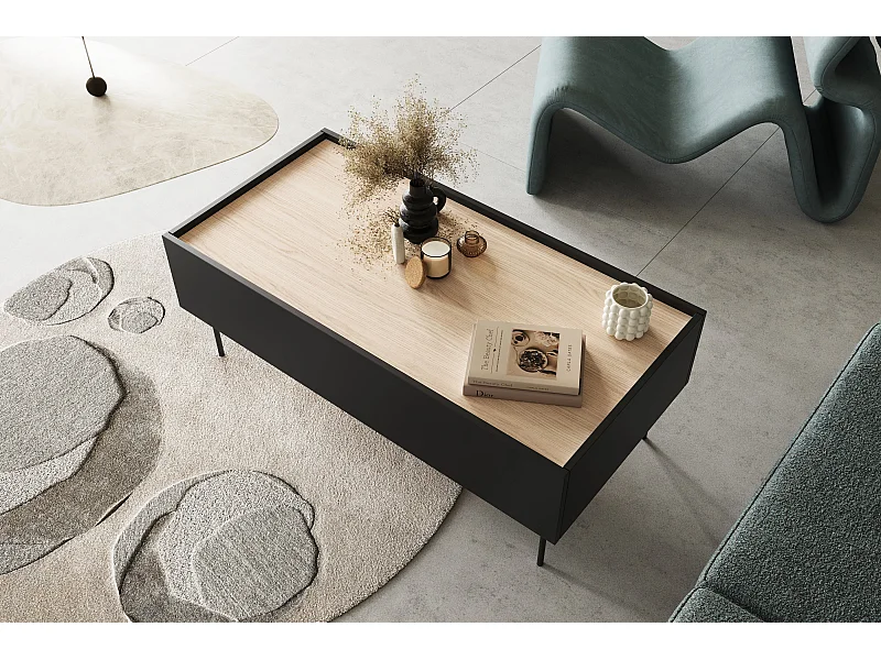 Mesa de centro com 2 gavetas e pés metálicos 120x45 cm