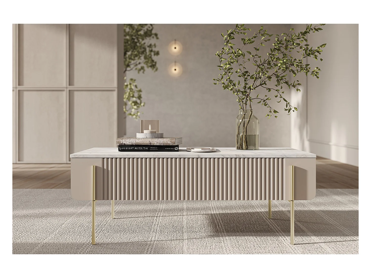 Couchtisch mit 2 Schubladen und Fuß aus Kaschmirmetall, 100 x 40 cm