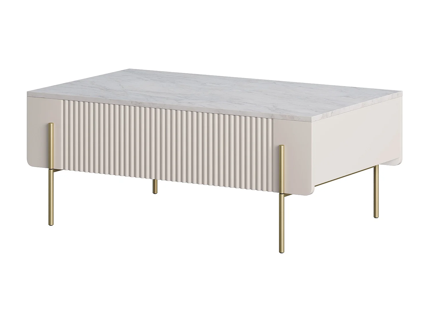 Mesa de centro com 2 gavetas e pé de metal em caxemira 100x40 cm