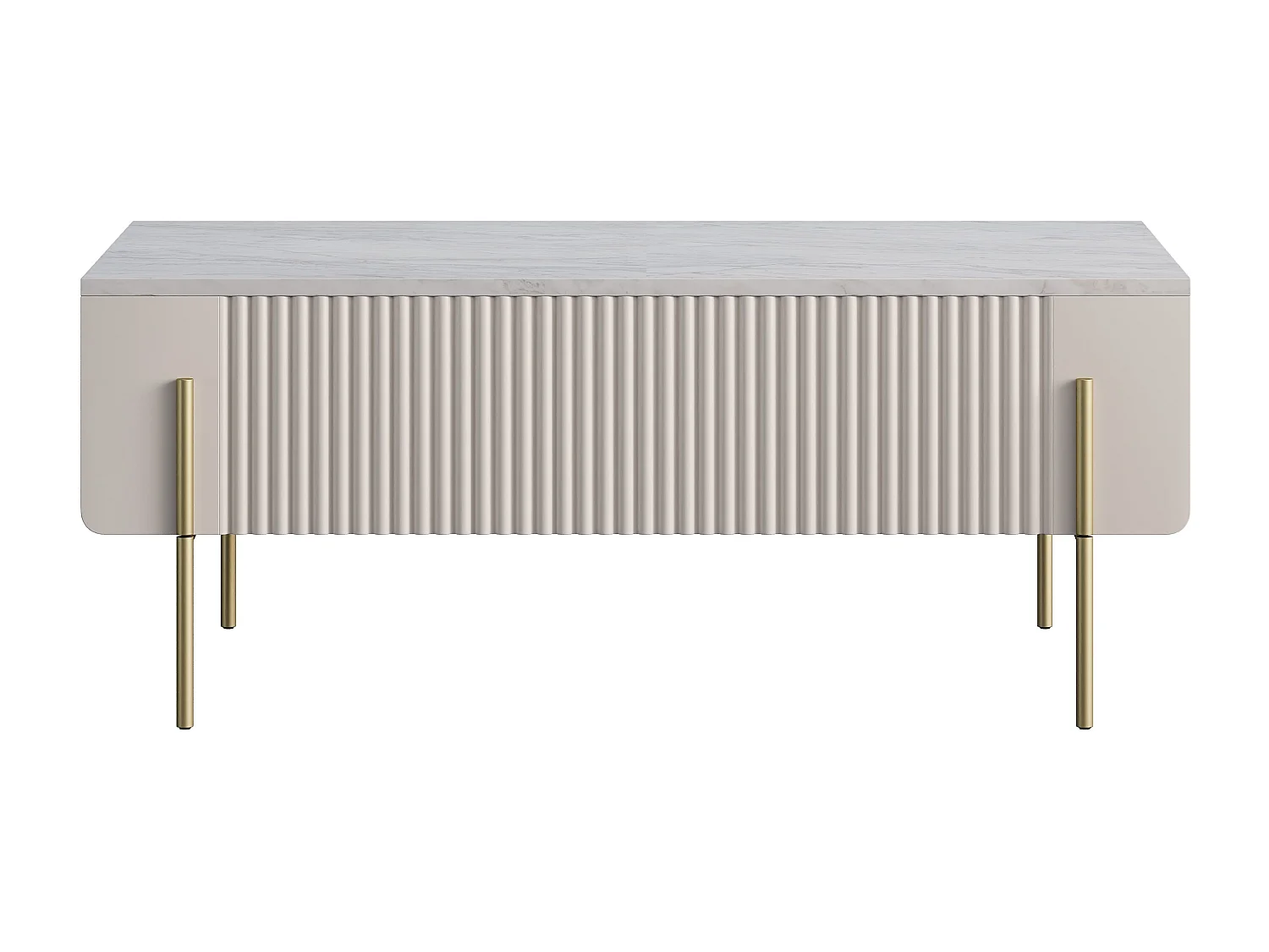 Mesa de centro com 2 gavetas e pé de metal em caxemira 100x40 cm