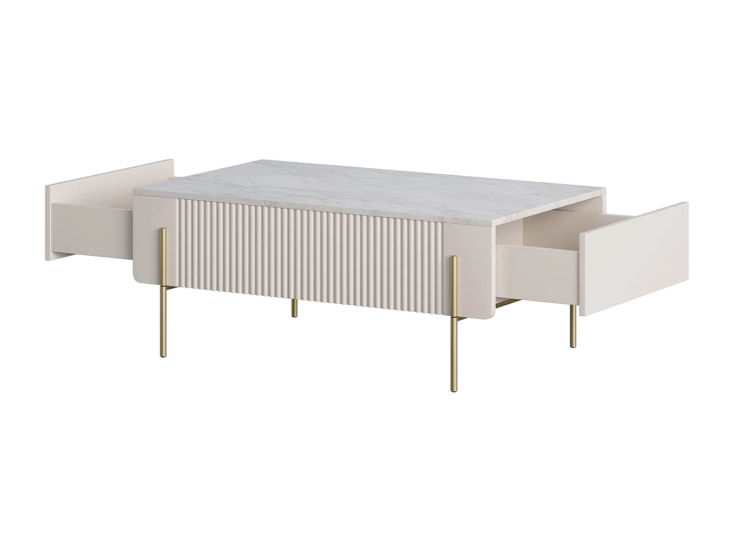Mesa de centro com 2 gavetas e pé de metal em caxemira 100x40 cm