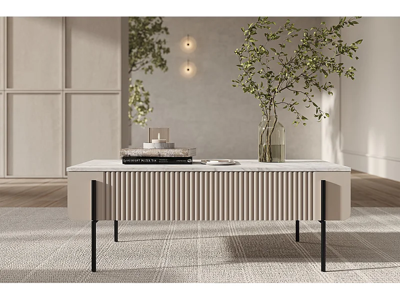 Tavolino 2 cassetti con piede in metallo cashmere 100x40 cm