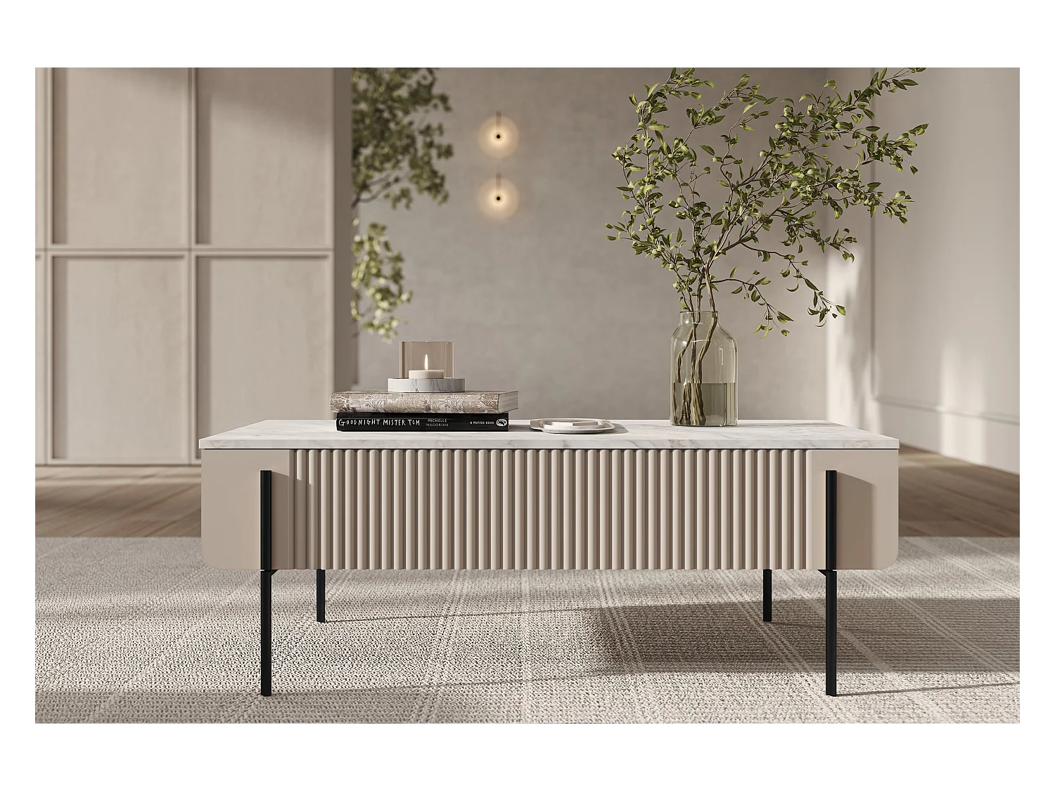 Tavolino 2 cassetti con piede in metallo cashmere 100x40 cm