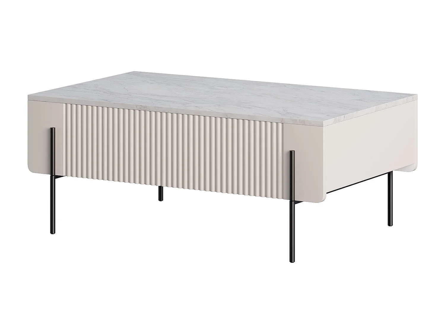 Mesa de centro com 2 gavetas e pé de metal em caxemira 100x40 cm