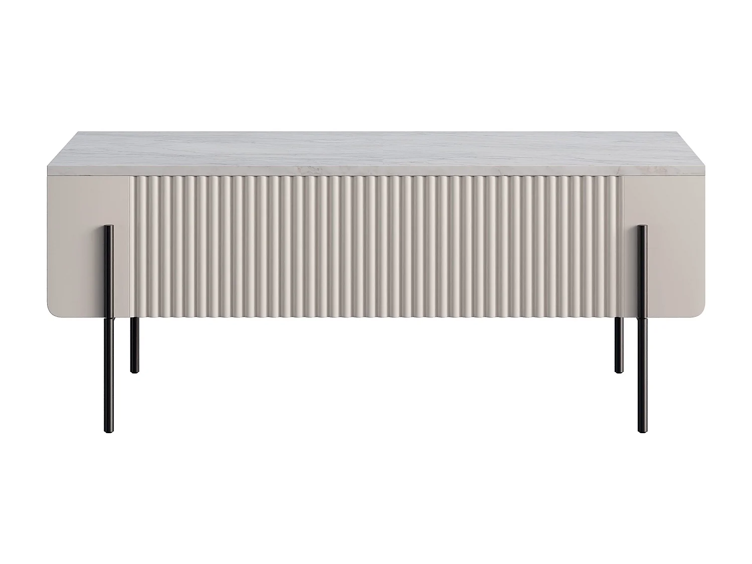 Mesa de centro com 2 gavetas e pé de metal em caxemira 100x40 cm