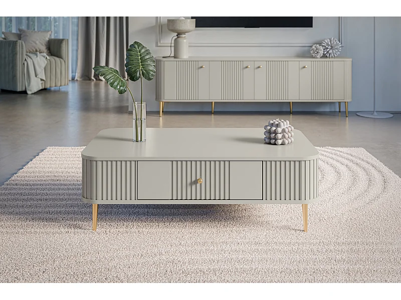 Mesa de centro com 1 gaveta e pé metálico 103x35 cm