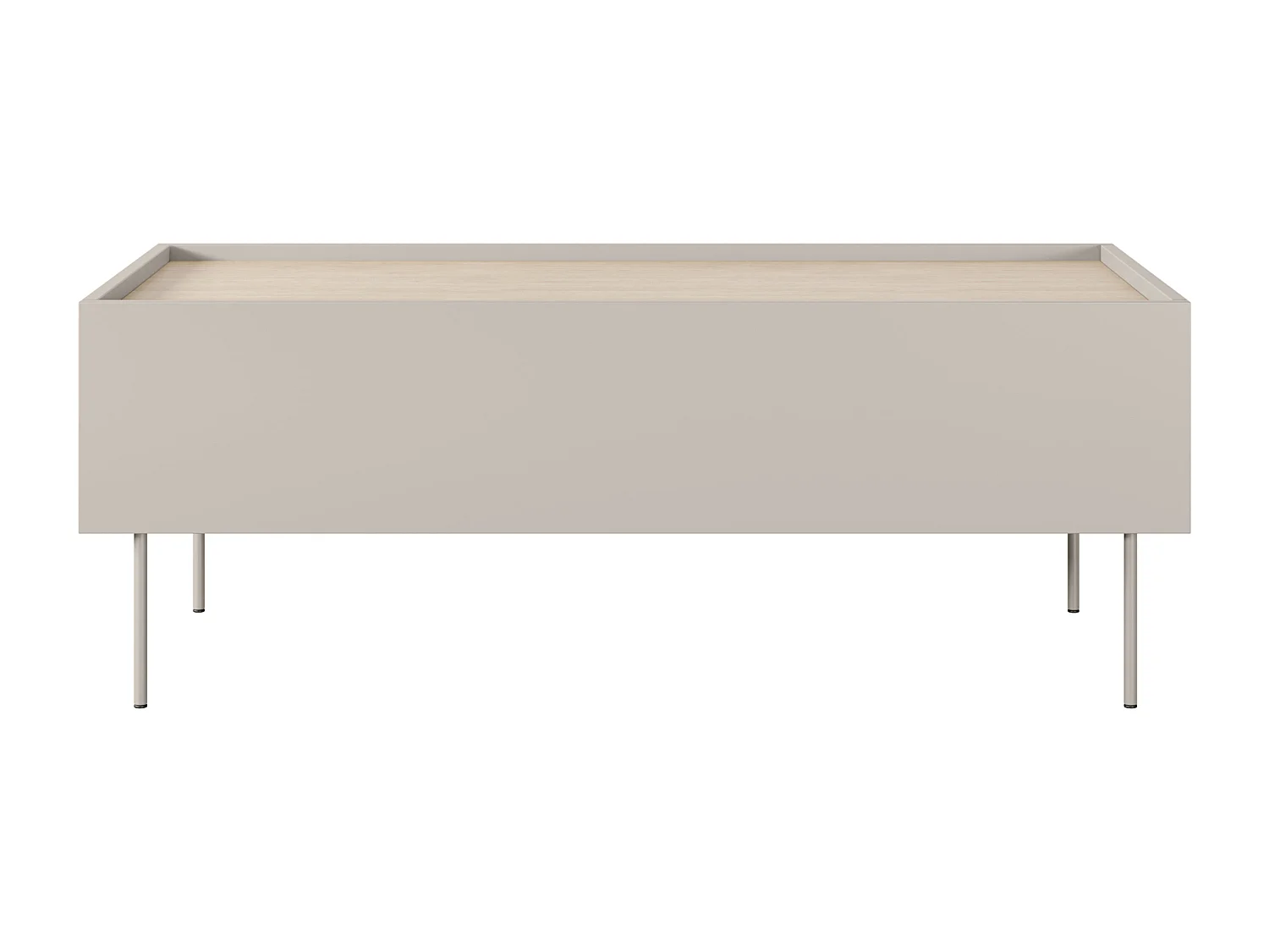 Mesa de centro com 2 gavetas e pés metálicos 120x45 cm