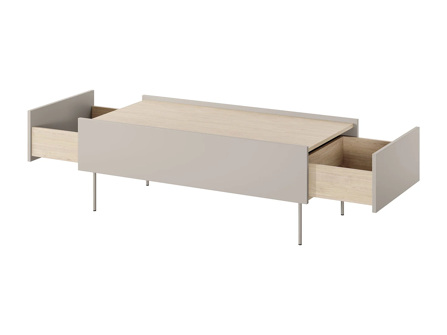Mesa de centro com 2 gavetas e pés metálicos 120x45 cm