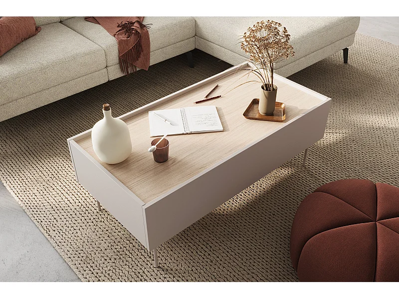 Mesa de centro 2 cajones con pie de metal 120x45 cm