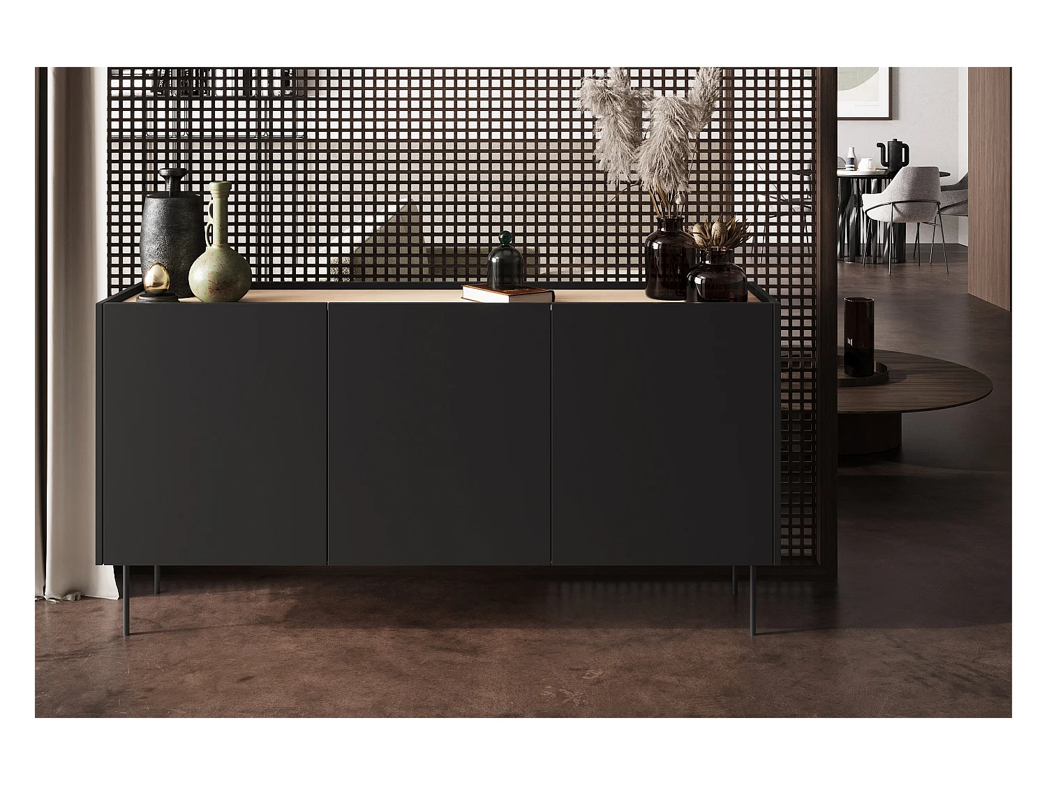 Dressoir met 3 deuren en 2 lades met metalen voet 170x85 cm