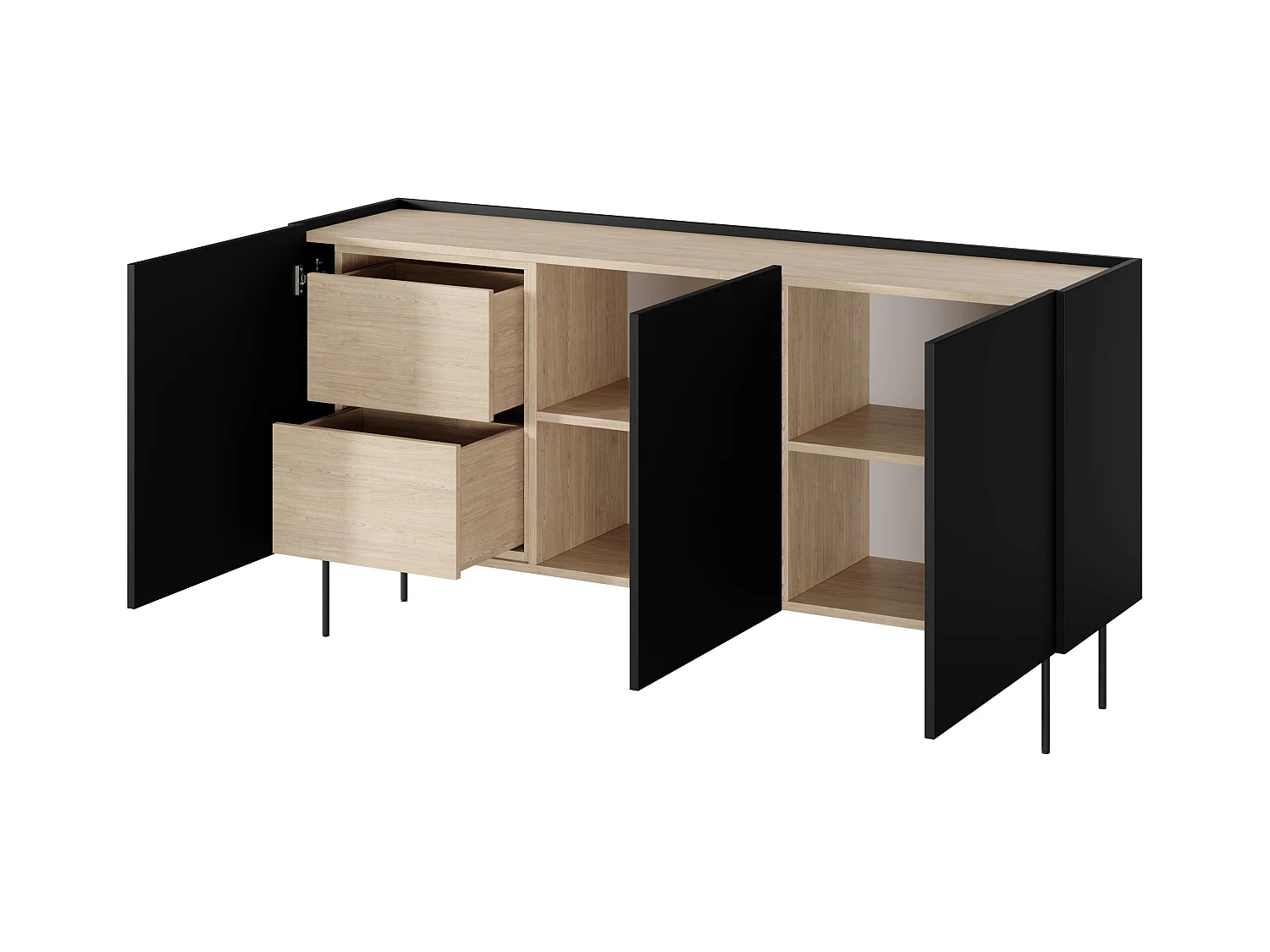 Dressoir met 3 deuren en 2 lades met metalen voet 170x85 cm