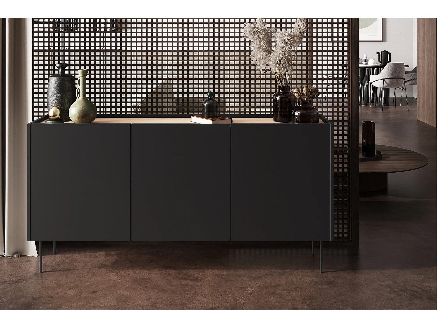 Cómoda de 3 puertas y 2 cajones con pie metálico 170x85 cm