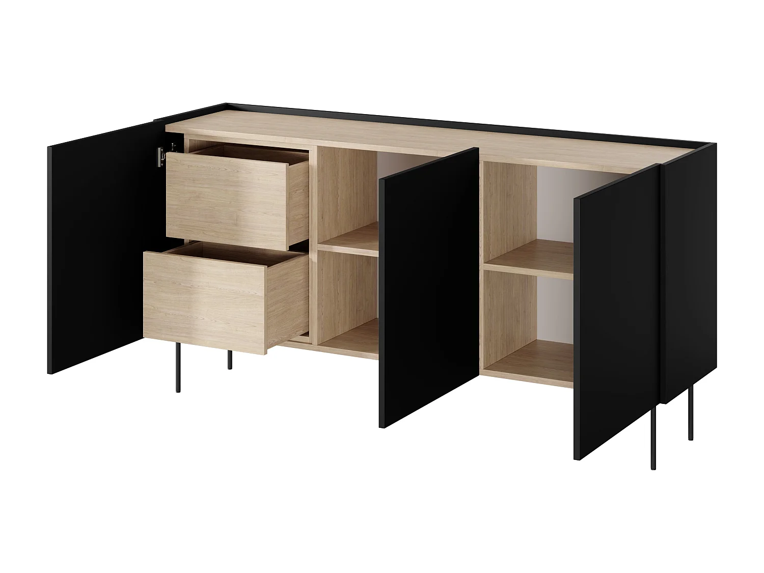 Cómoda de 3 puertas y 2 cajones con pie metálico 170x85 cm
