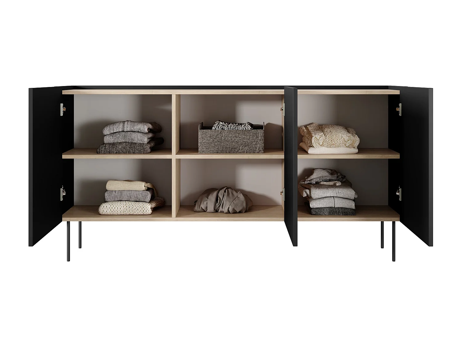 Cómoda de 3 puertas y 2 cajones con pie metálico 170x85 cm
