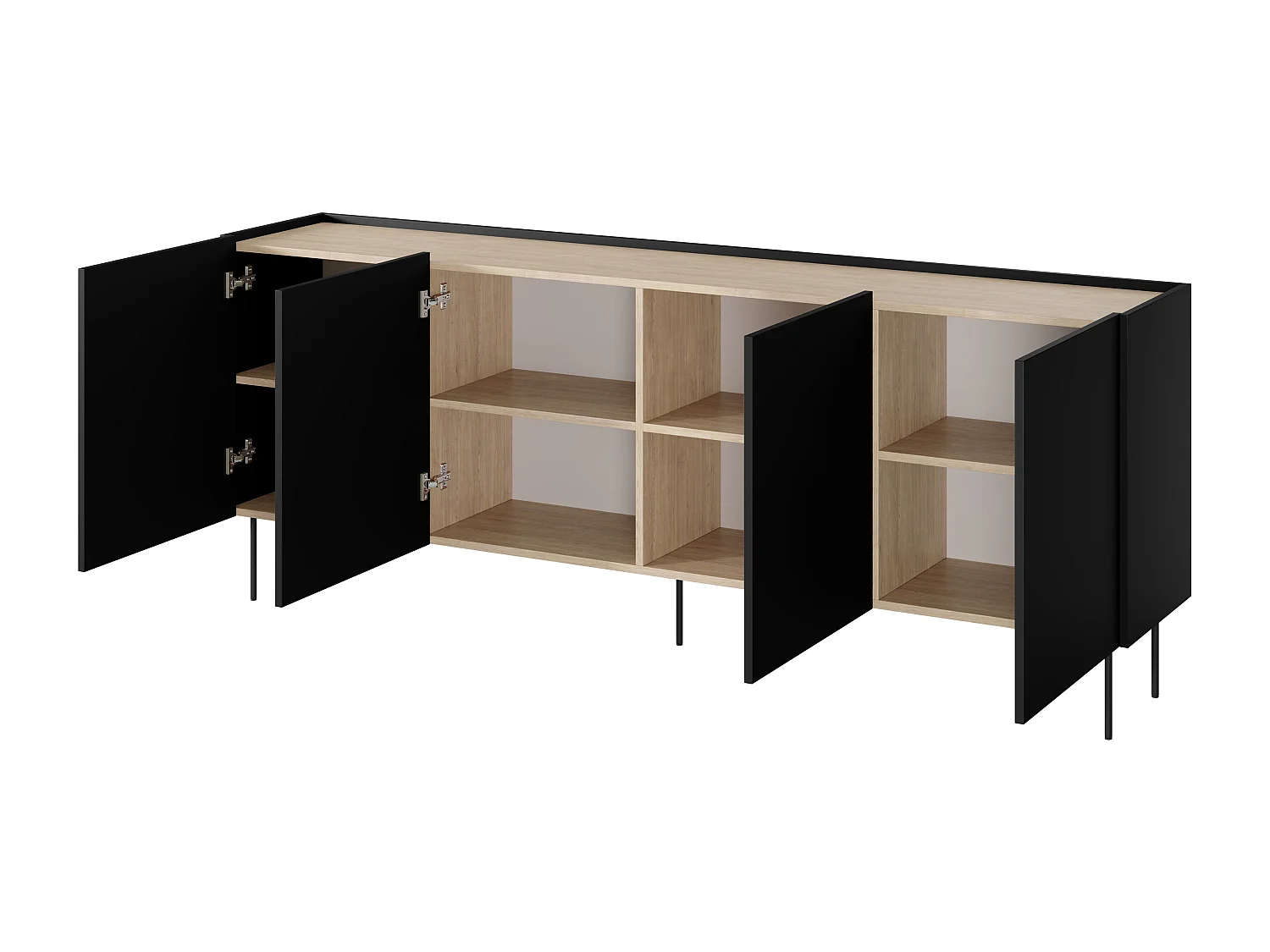 4-deurs commode met metalen voet 220x85 cm