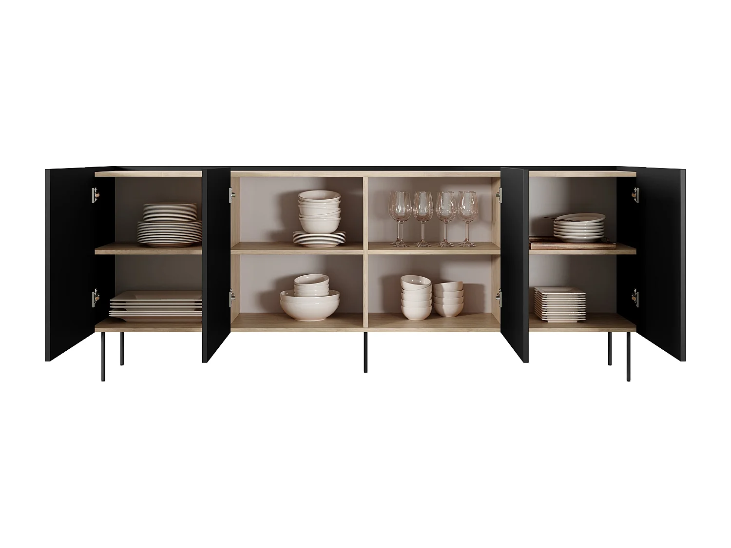 Cômoda 4 portas com pé metálico 220x85 cm