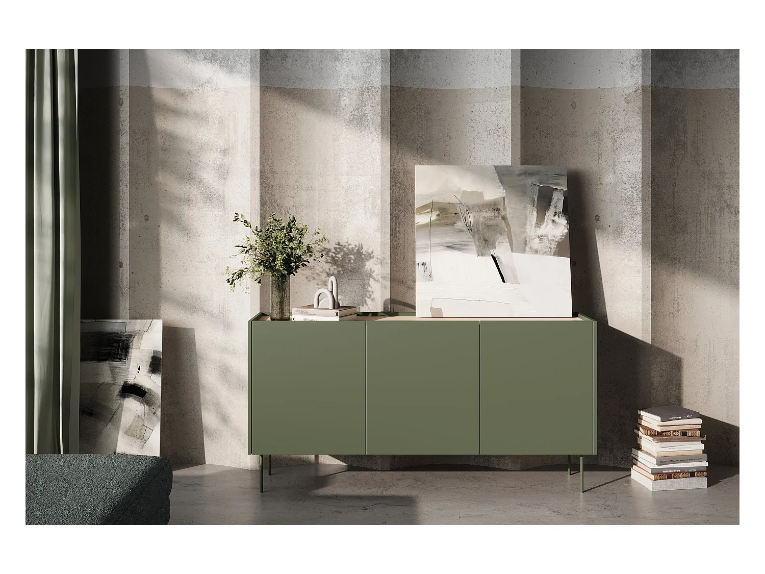 Cômoda 3 portas com pé metálico 170x85 cm