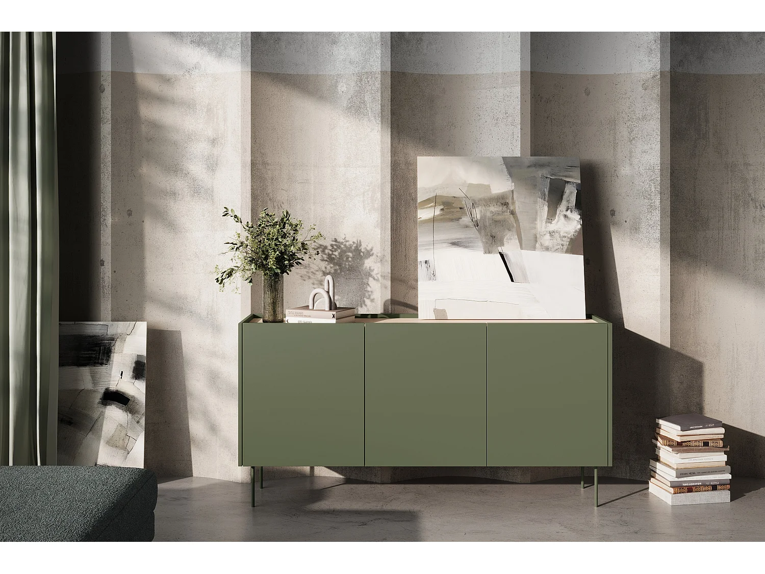 Cômoda 3 portas com pé metálico 170x85 cm