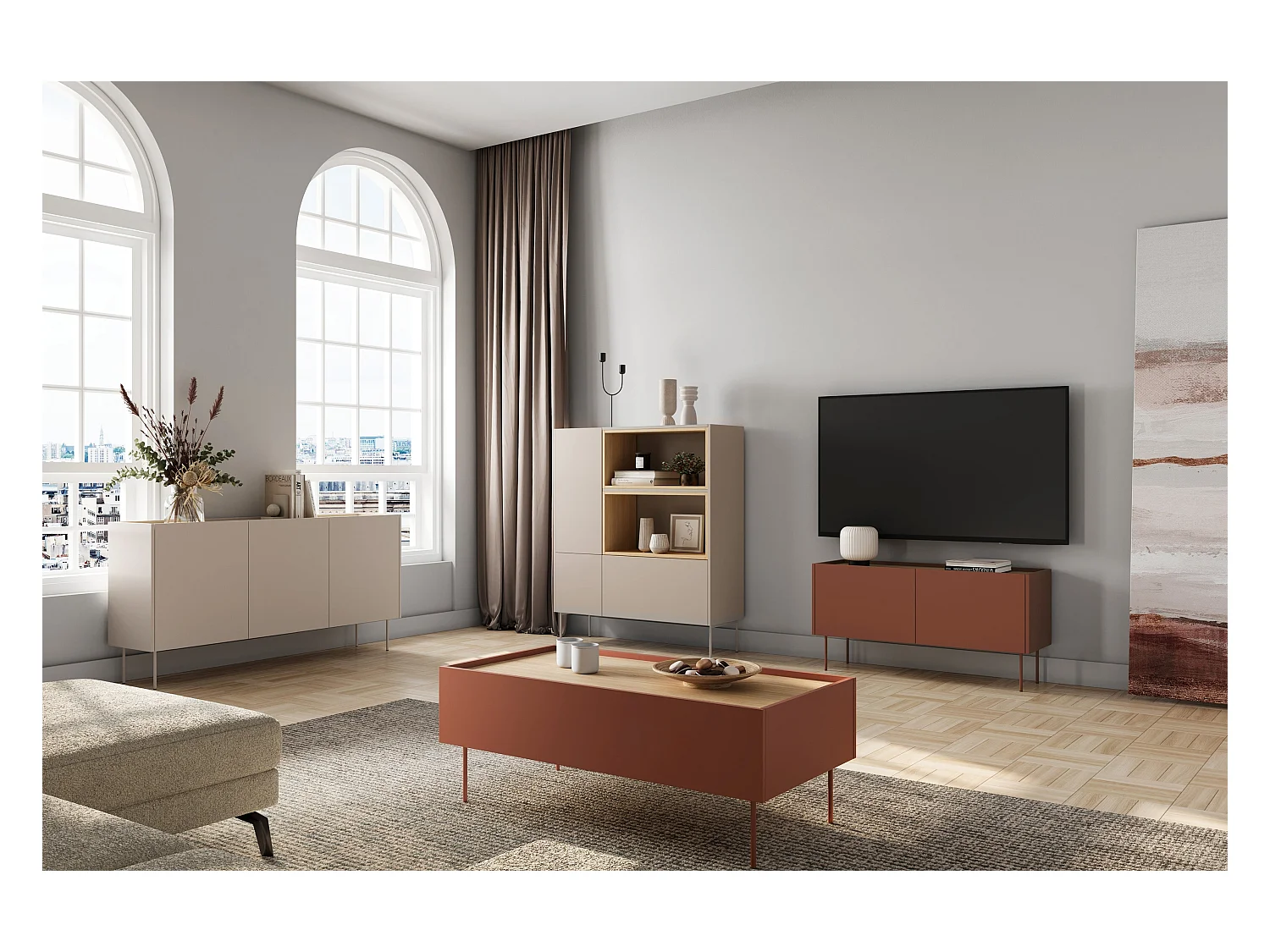 Dressoir 2 deuren 1 lade met metalen voet 120x140 cm