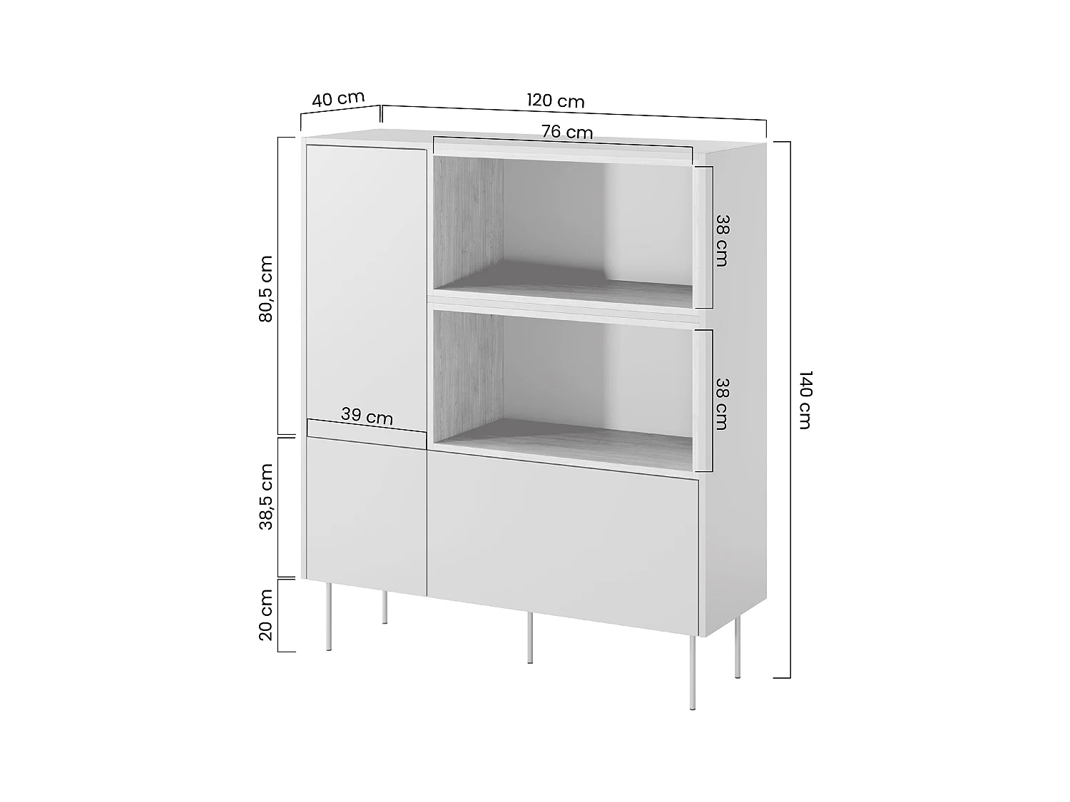 Dressoir 2 deuren 1 lade met metalen voet 120x140 cm
