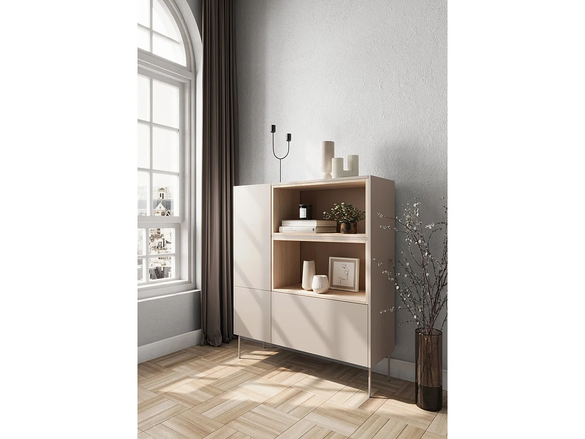 Cómoda 2 puertas 1 cajón con pie metálico 120x140 cm