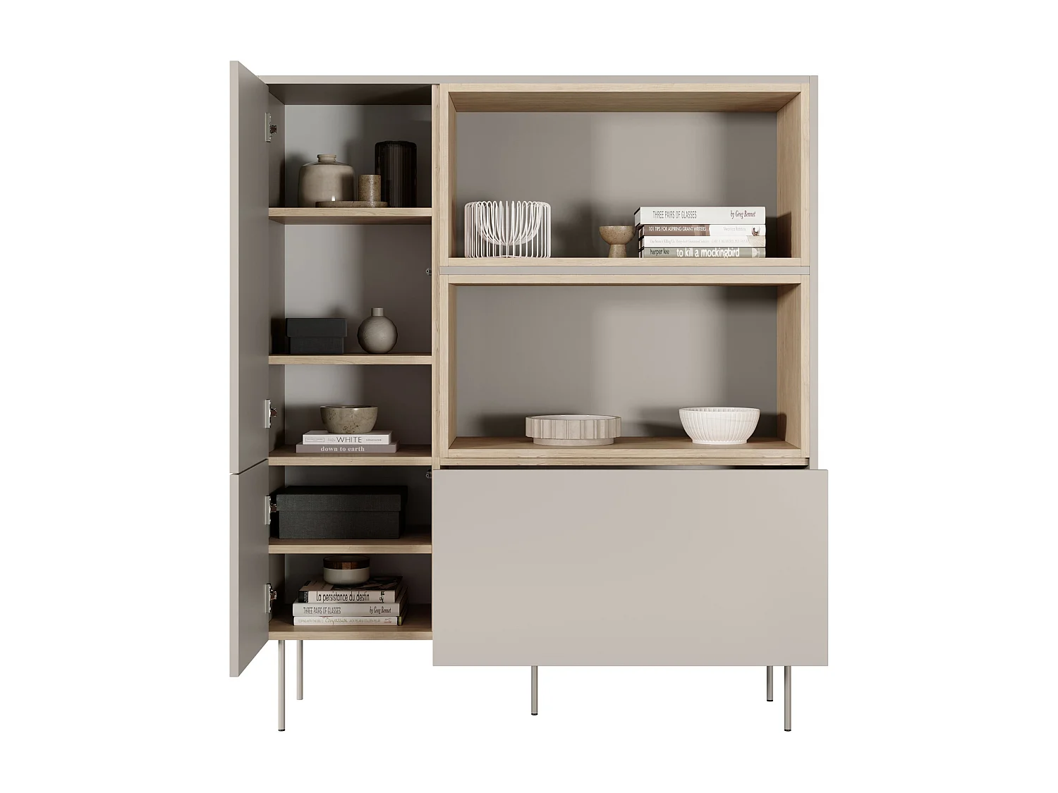 Cómoda 2 puertas 1 cajón con pie metálico 120x140 cm