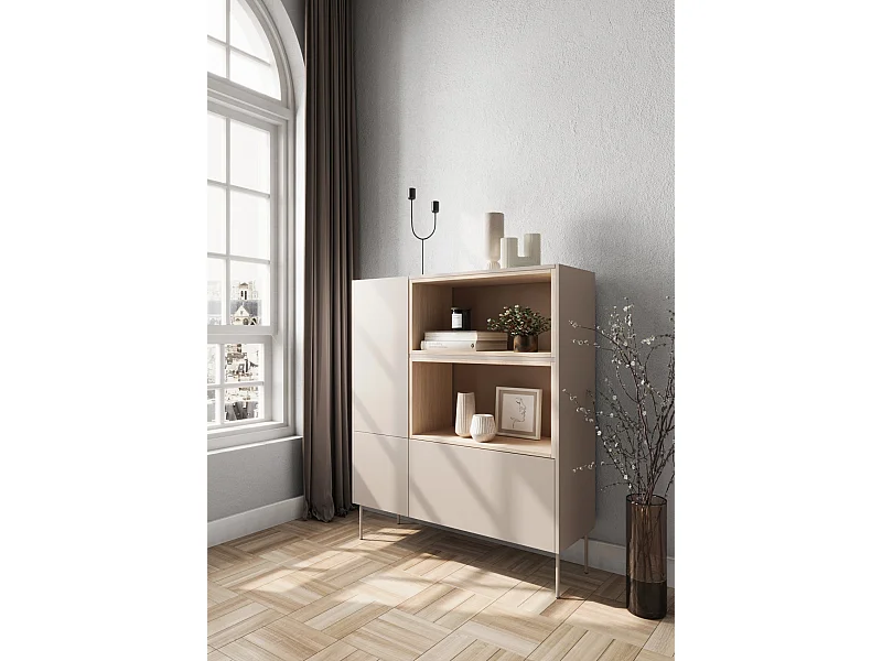 Cômoda 2 portas 1 gaveta com pé metálico 120x140 cm