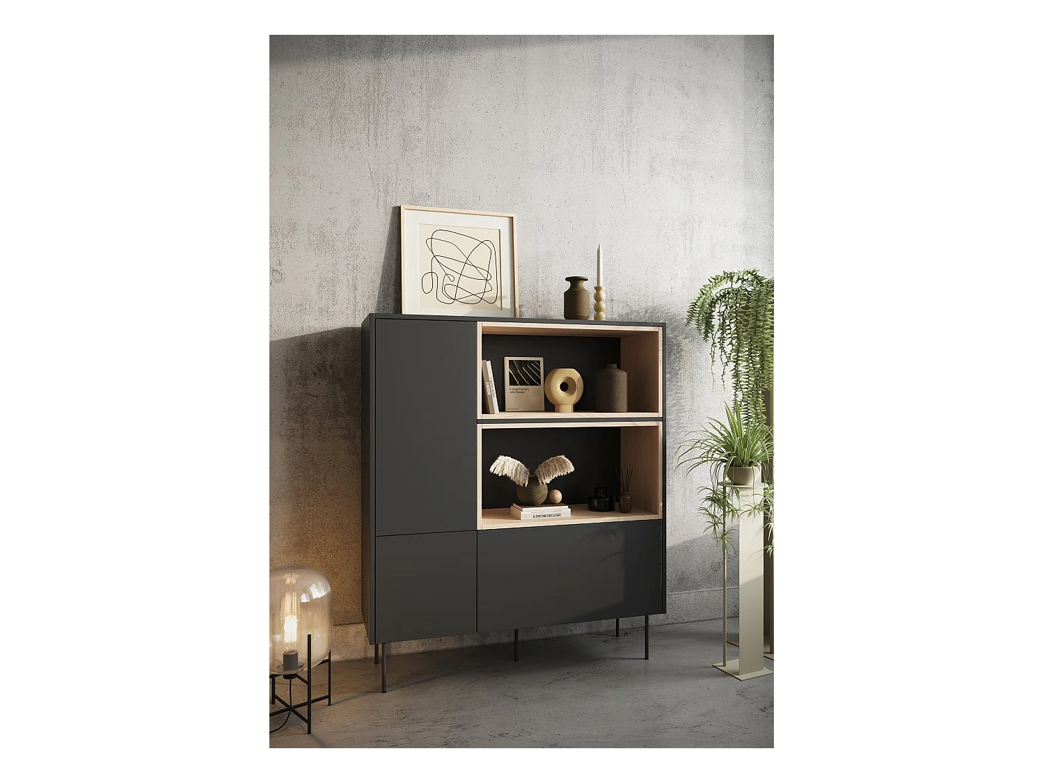 Dressoir 2 deuren 1 lade met metalen voet 120x140 cm