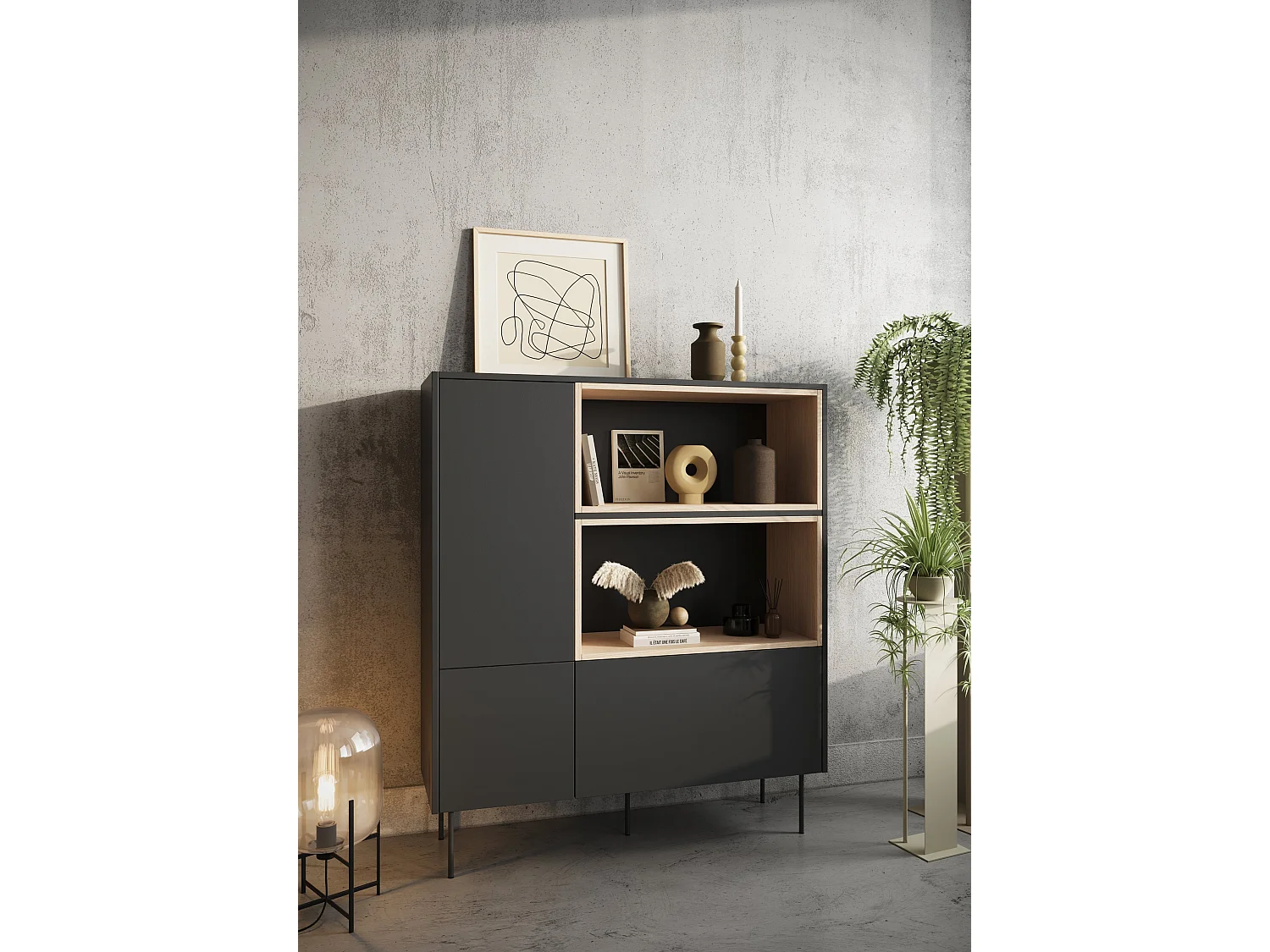 Cômoda 2 portas 1 gaveta com pé metálico 120x140 cm