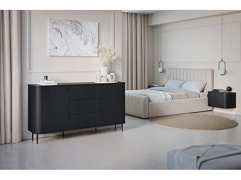 Kommode mit 2 Türen und 3 Schubladen und Metallfuß, 160 x 85 cm