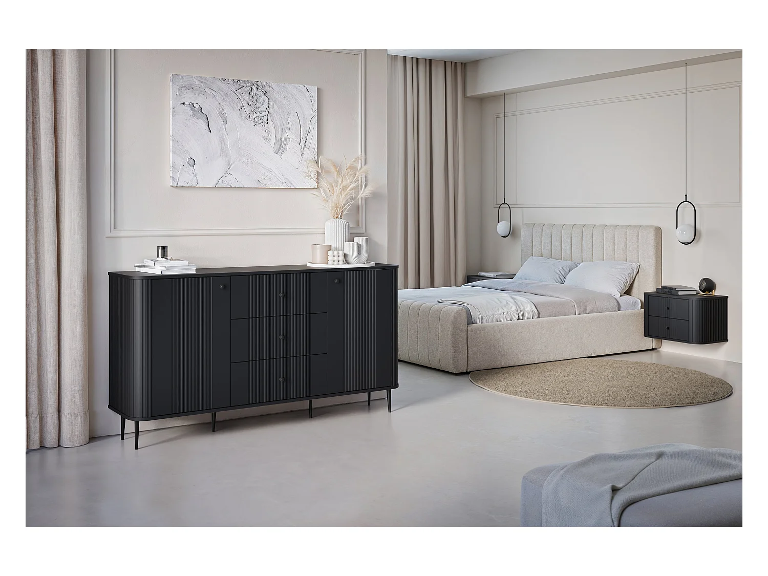 Cômoda 2 portas e 3 gavetas com pé metálico 160x85 cm