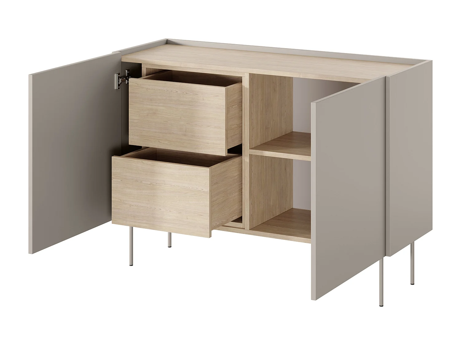 Cómoda de 2 puertas y 2 cajones con pie metálico 120x85 cm