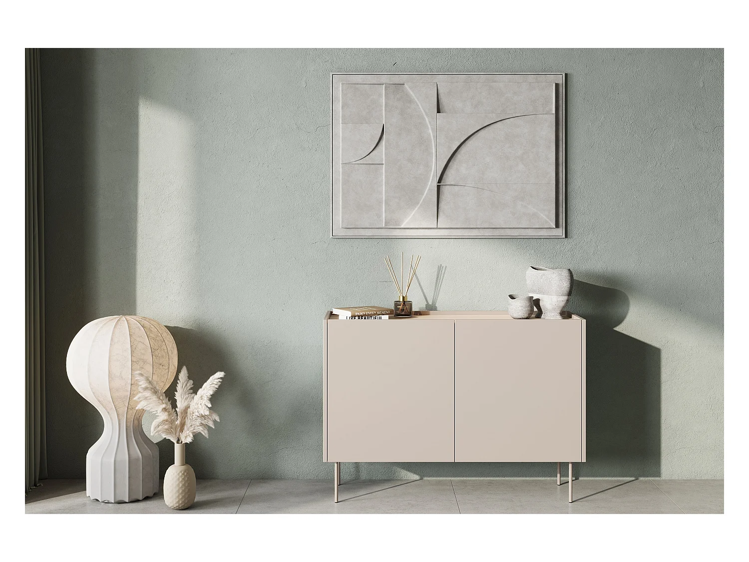 Dressoir met 2 deuren en 2 lades met metalen voet 120x85 cm