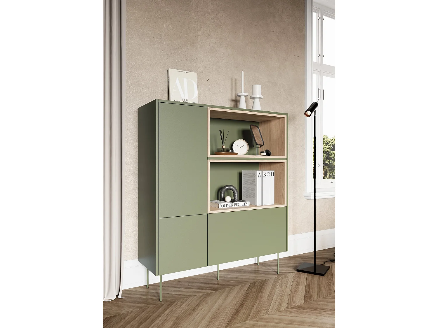 Dressoir 2 deuren 1 lade met metalen voet 120x140 cm